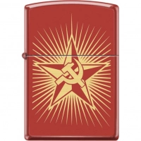 Зажигалка ZIPPO Серп и Молот на Звезде, латунь/сталь с покрытием Red Matte, красная, 36x12x56 мм купить в Бресте